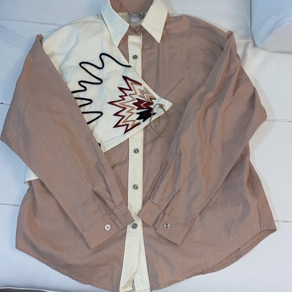 Vintage 1849 Authentic Ranchwear Western Long Sleeve tan embroidered Shirt Large - Picture 5 of 7